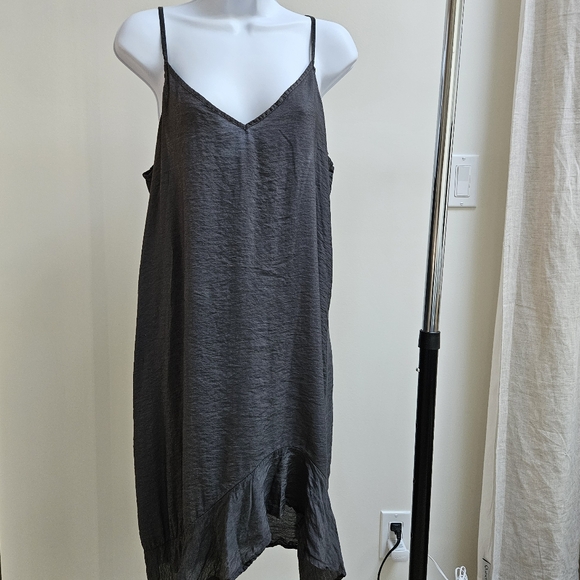 EUC Anthropologie Laucausa Asymmetrical Ruffled Charcoal Grey Slip Dress, Medium - Picture 3 of 9